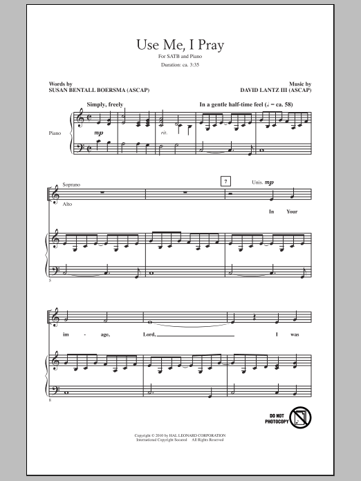 Learn to play David Lantz III Use Me, I Pray sheet music for SATB Choir in minutes. Price: 3.9900$ David Lantz III Use Me, I Pray sheet music notes and chords arranged for SATB Choir