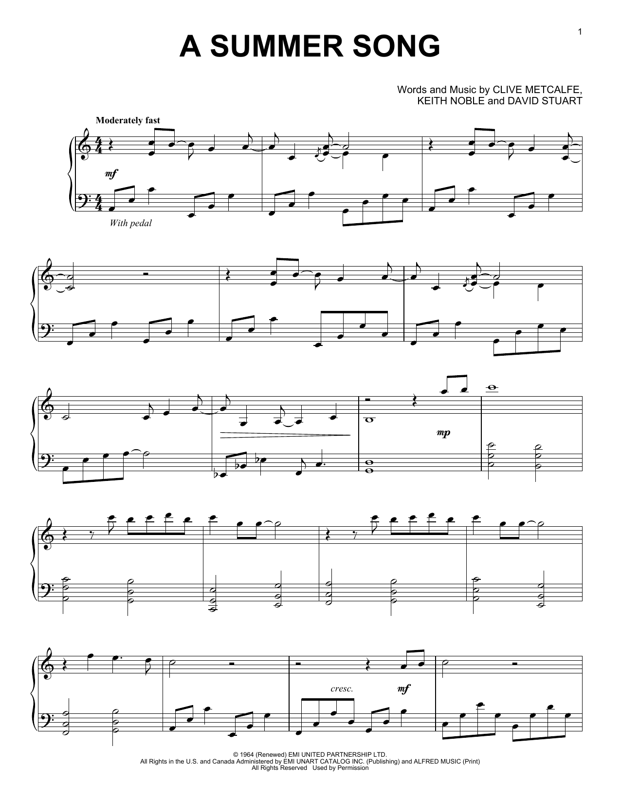 David Lanz A Summer Song sheet music notes and chords. Download Printable PDF.