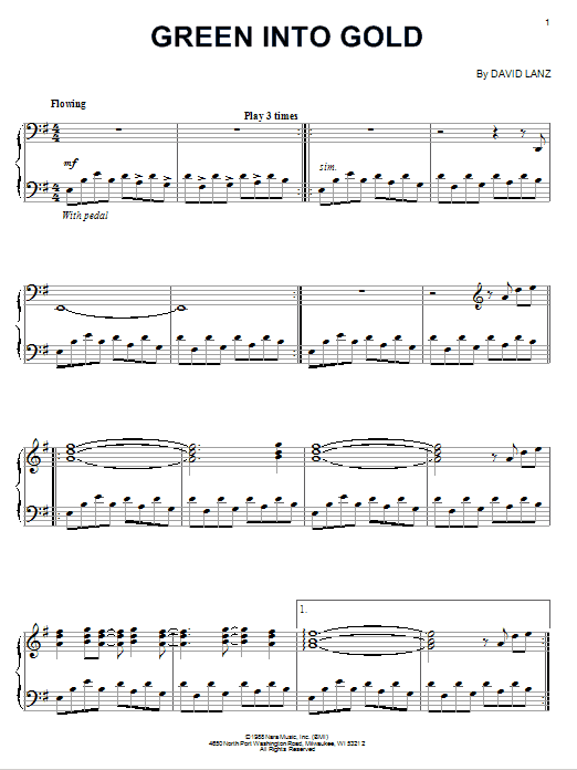 David Lanz Green Into Gold sheet music notes and chords. Download Printable PDF.