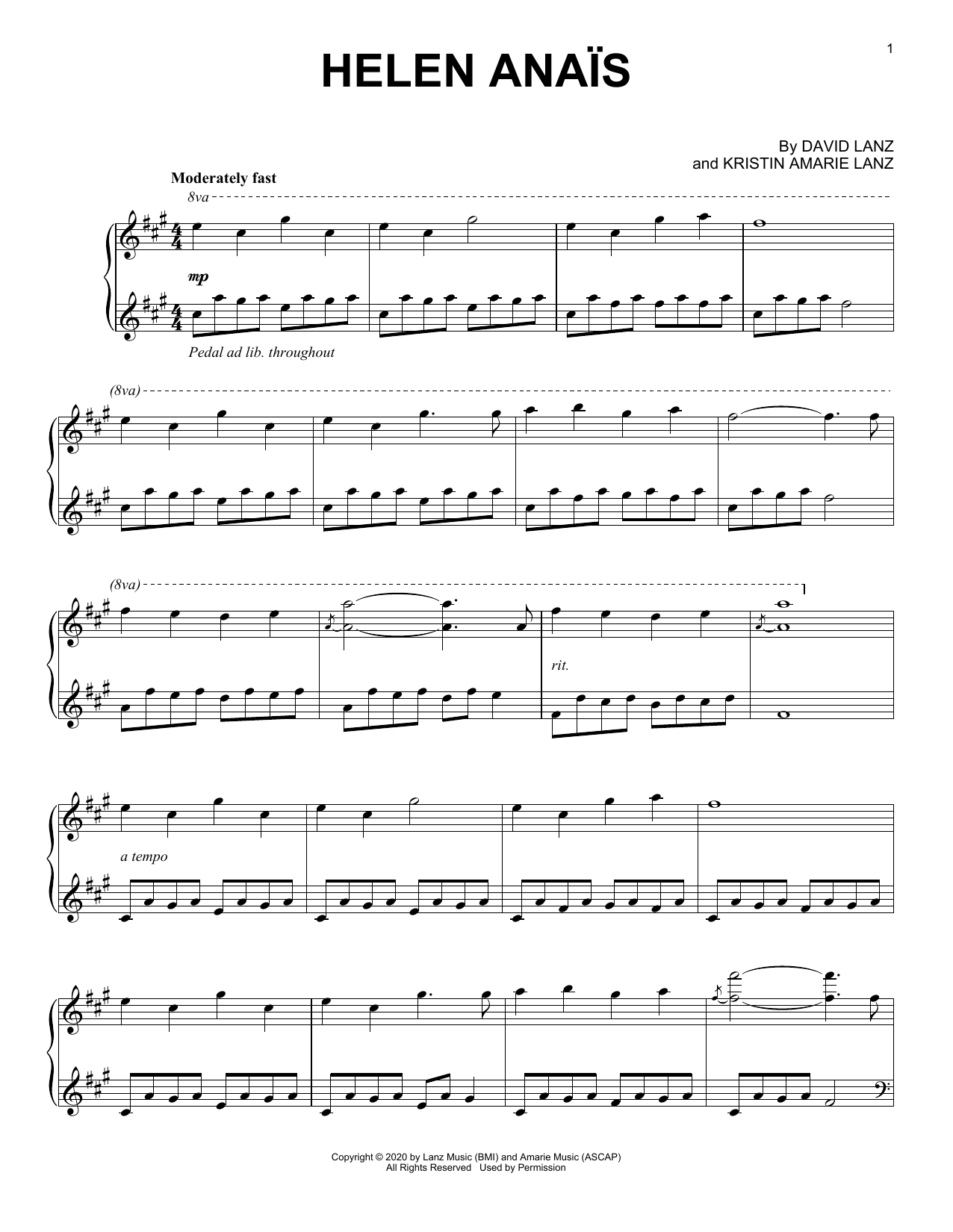 David Lanz Helen Anaïs sheet music notes and chords. Download Printable PDF.