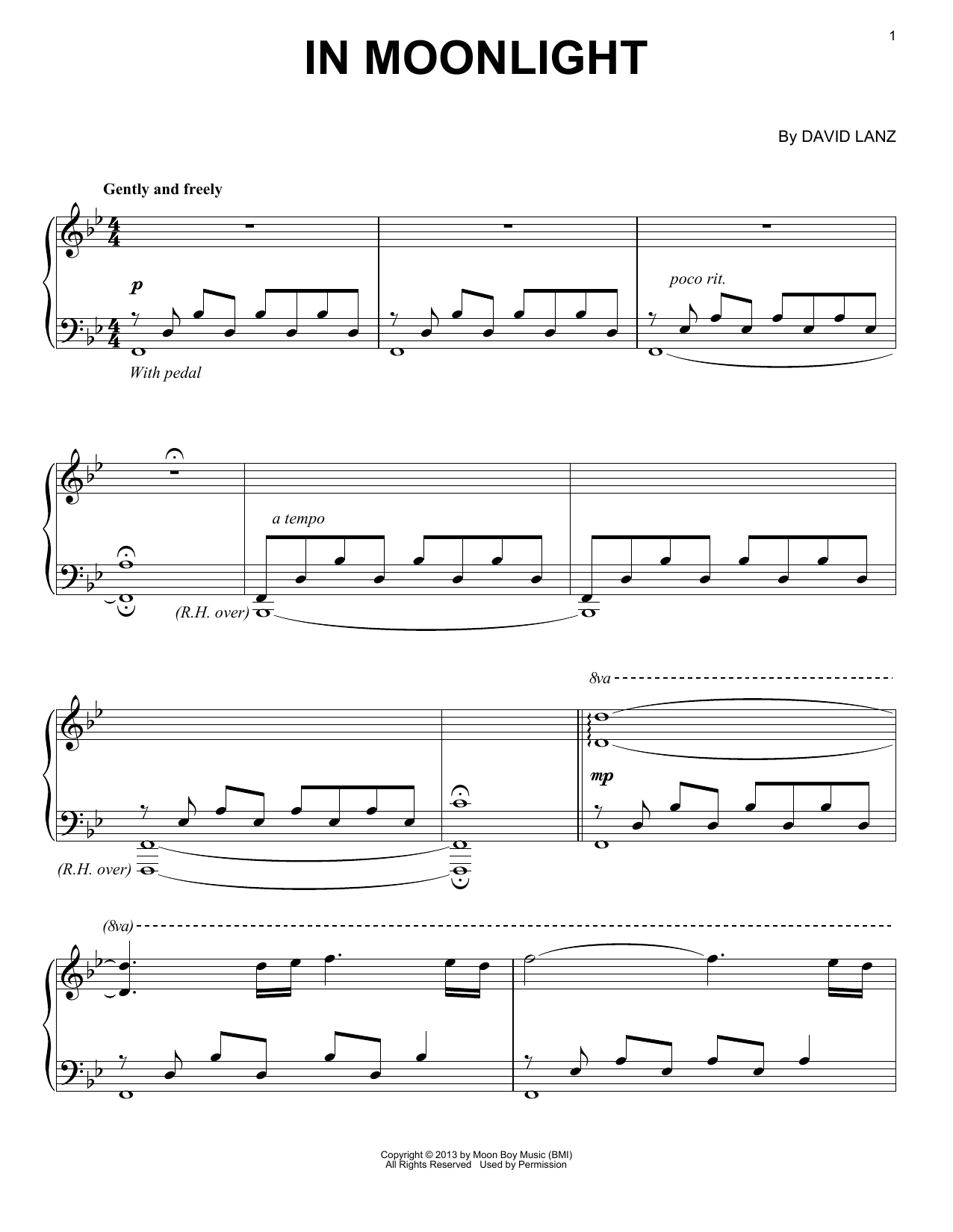 David Lanz In Moonlight sheet music notes and chords. Download Printable PDF.