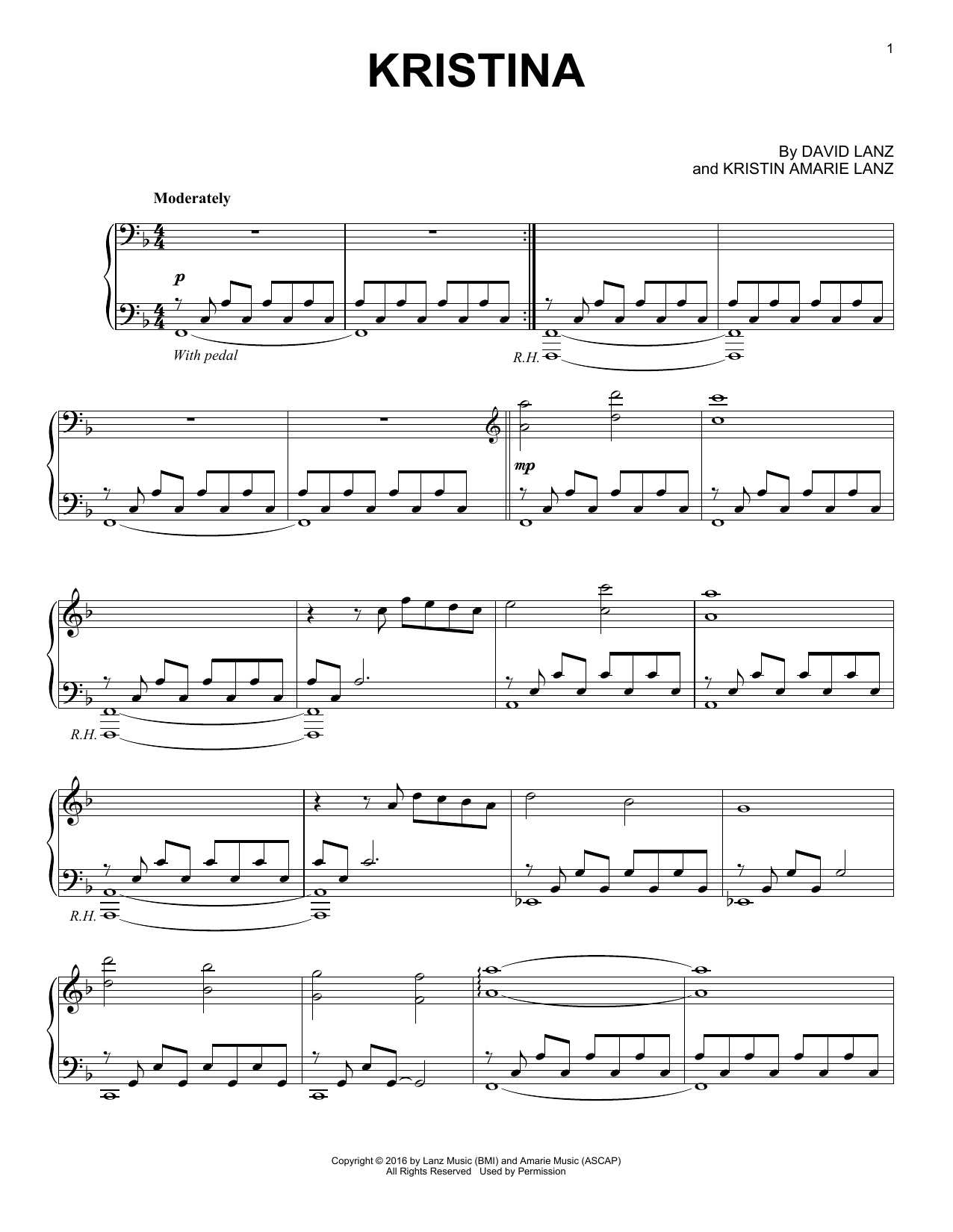 David Lanz Kristina sheet music notes and chords. Download Printable PDF.