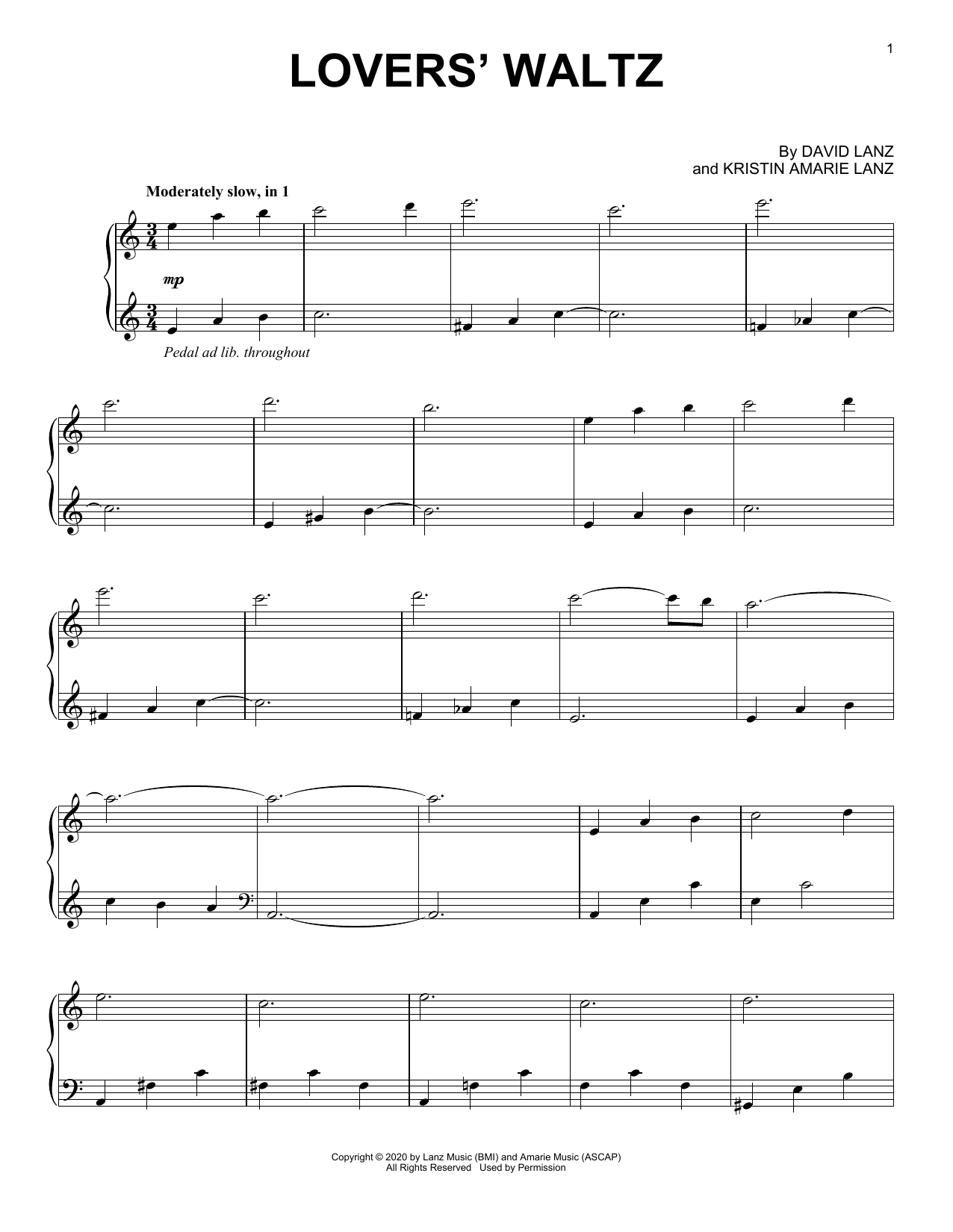 David Lanz Lovers' Waltz sheet music notes and chords. Download Printable PDF.