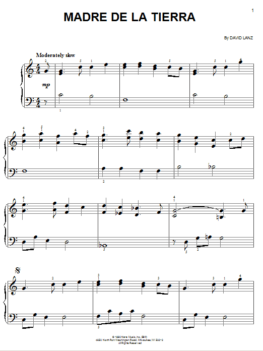 David Lanz Madre De La Tierra sheet music notes and chords arranged for Easy Piano