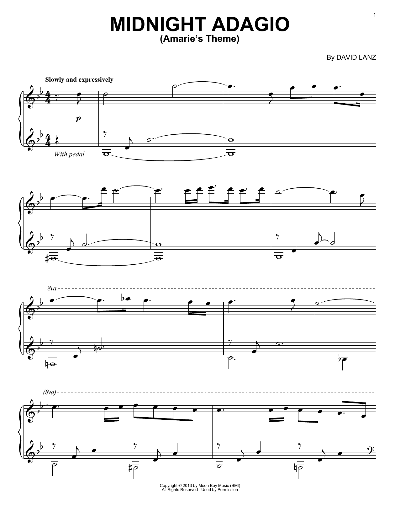 Learn to play David Lanz Midnight Adagio (Amarie's Theme) sheet music for Piano Solo in minutes. Price: 7.8900$ David Lanz Midnight Adagio (Amarie's Theme) sheet music notes and chords arranged for Piano Solo