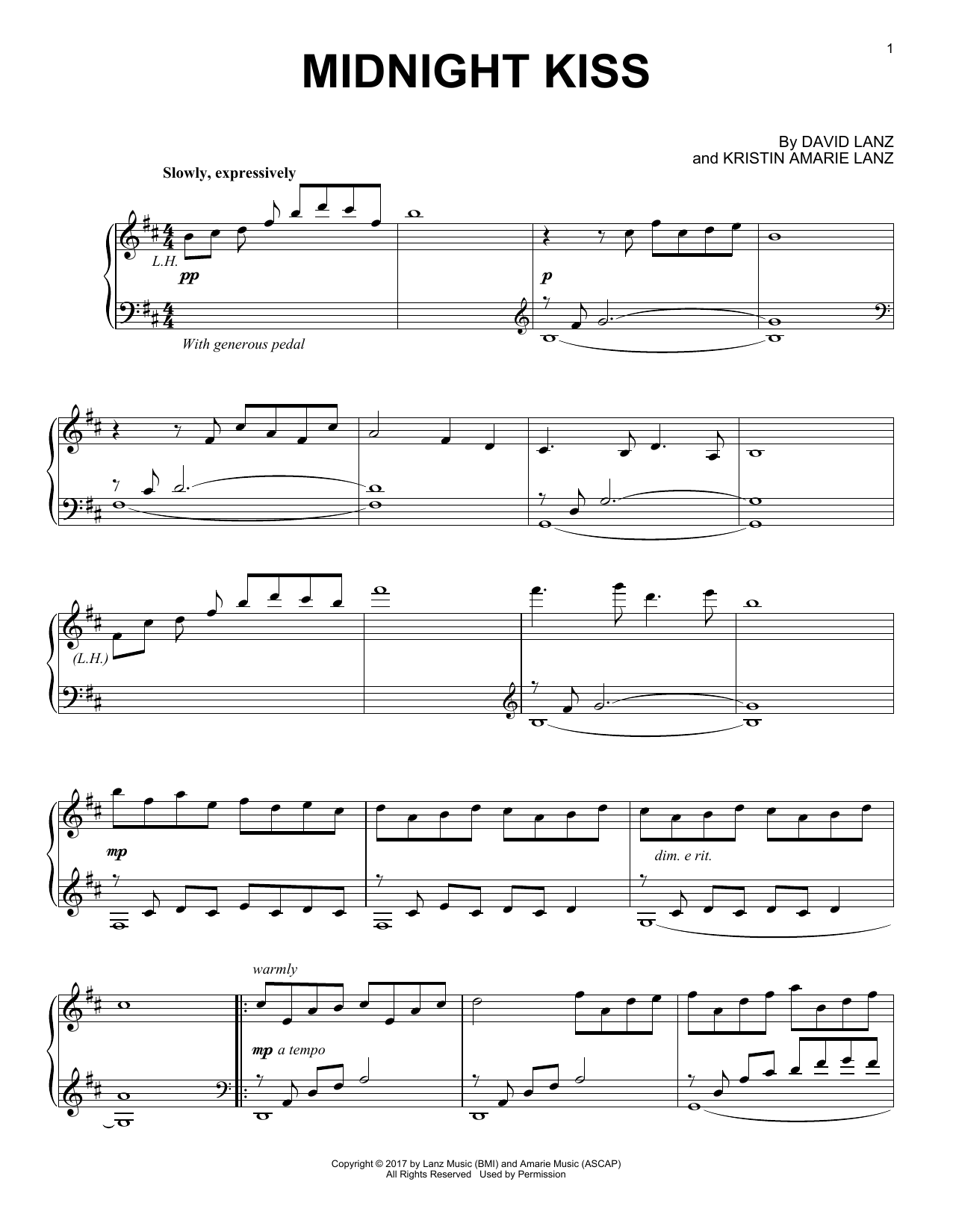 David Lanz Midnight Kiss sheet music notes and chords. Download Printable PDF.