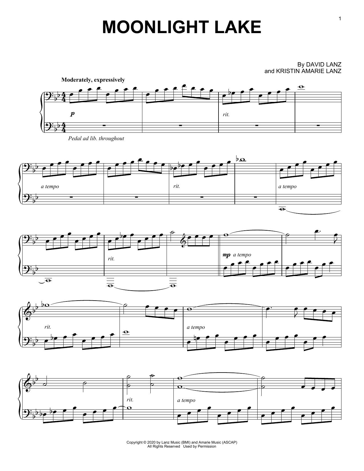 David Lanz Moonlight Lake sheet music notes and chords. Download Printable PDF.