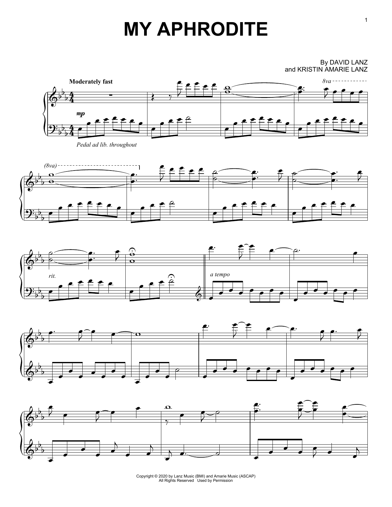 David Lanz My Aphrodite sheet music notes and chords. Download Printable PDF.