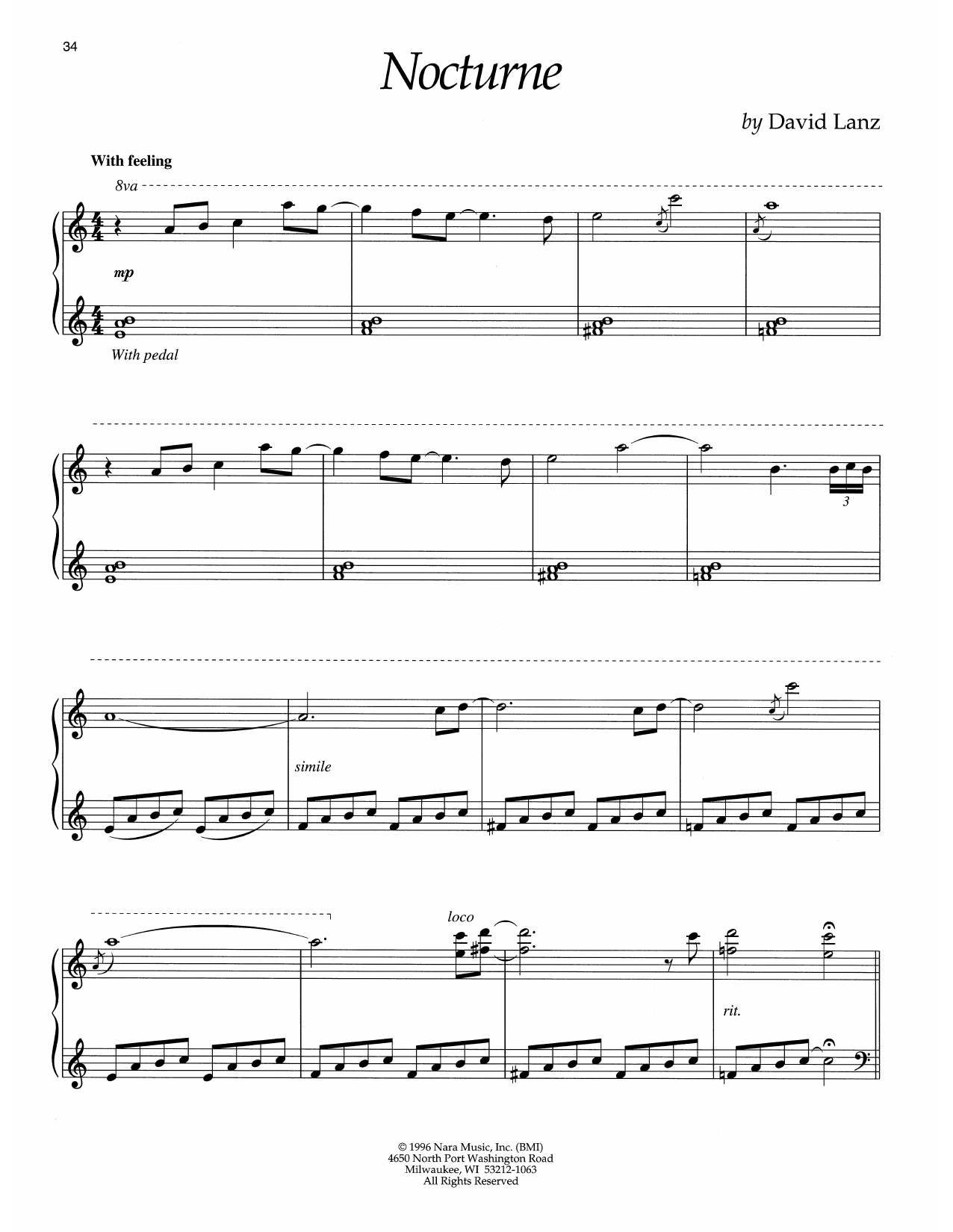 David Lanz Nocturne sheet music notes and chords. Download Printable PDF.