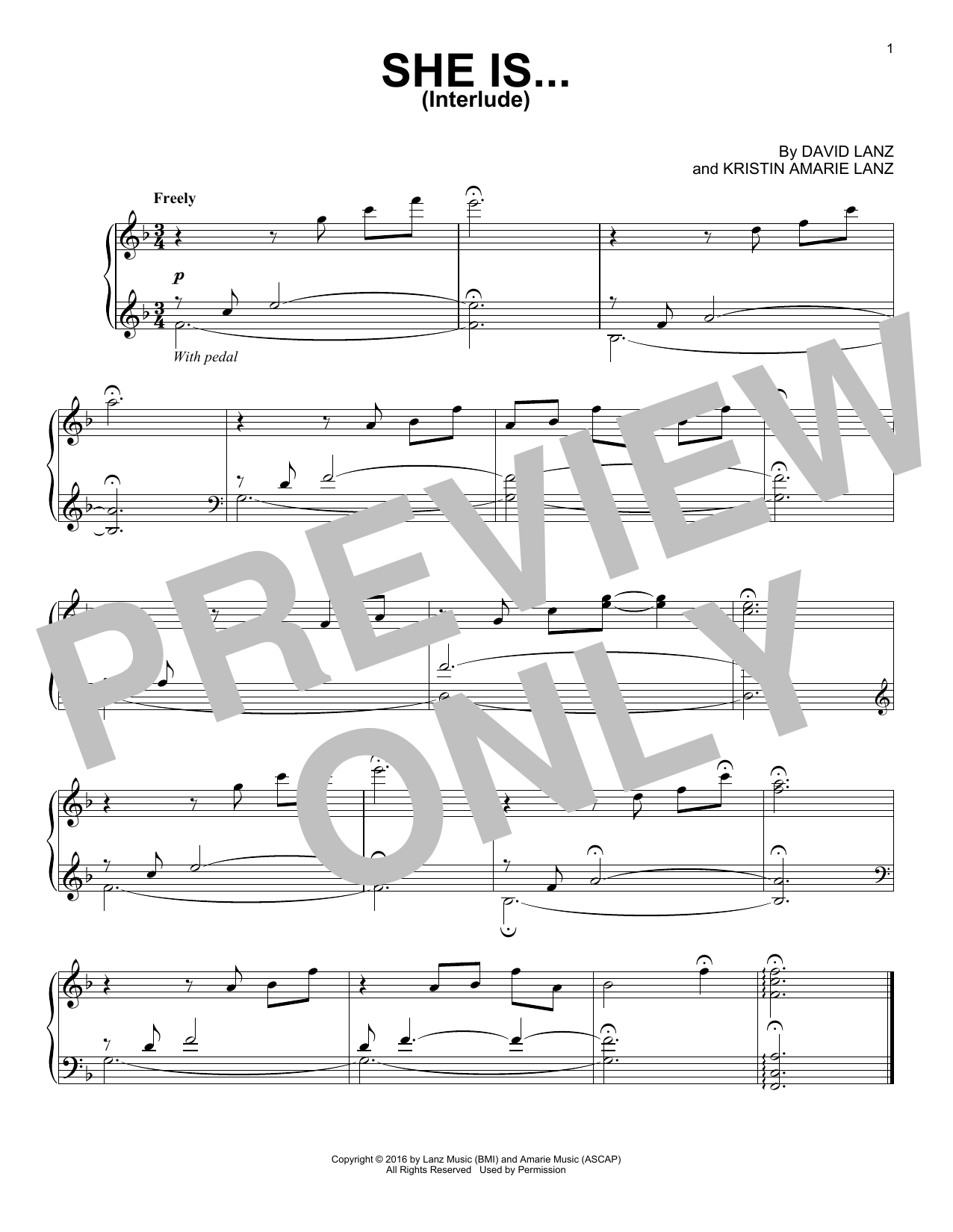 David Lanz She Is...(Interlude) sheet music notes and chords. Download Printable PDF.