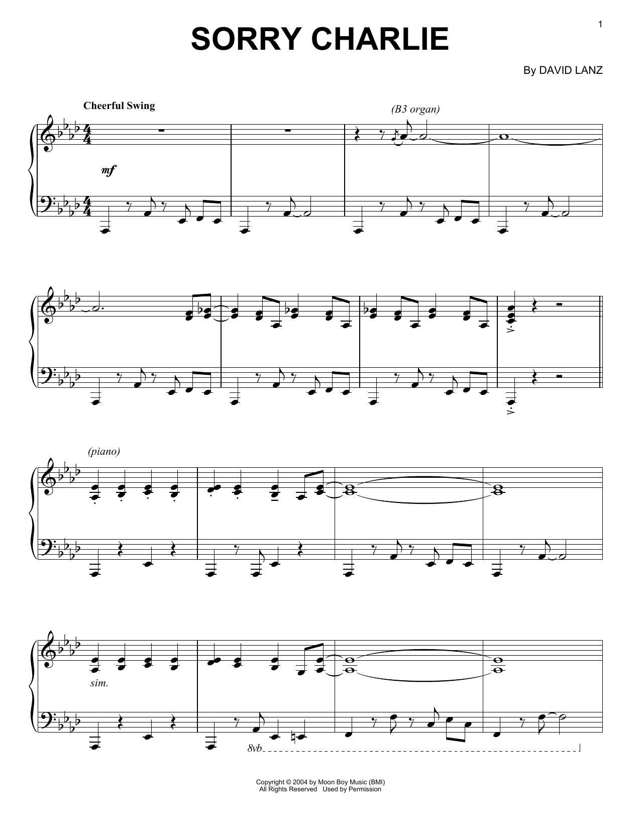 David Lanz Sorry Charlie sheet music notes and chords. Download Printable PDF.