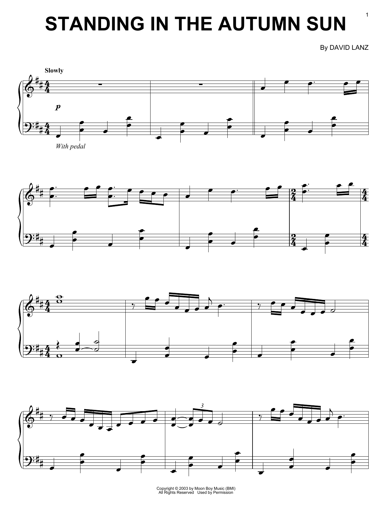 Learn to play David Lanz Standing In The Autumn Sun sheet music for Piano Solo in minutes. Price: 7.8900$ David Lanz Standing In The Autumn Sun sheet music notes and chords arranged for Piano Solo