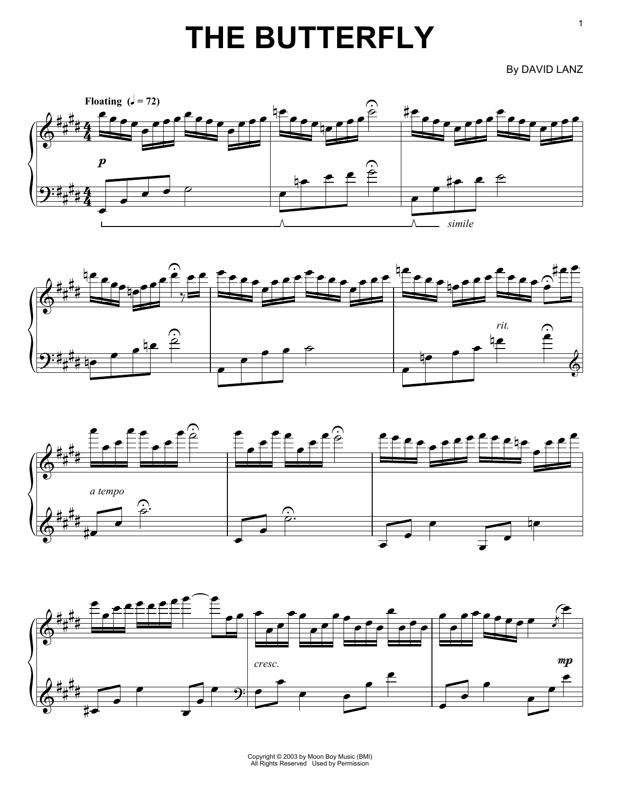 David Lanz The Butterfly sheet music notes and chords. Download Printable PDF.