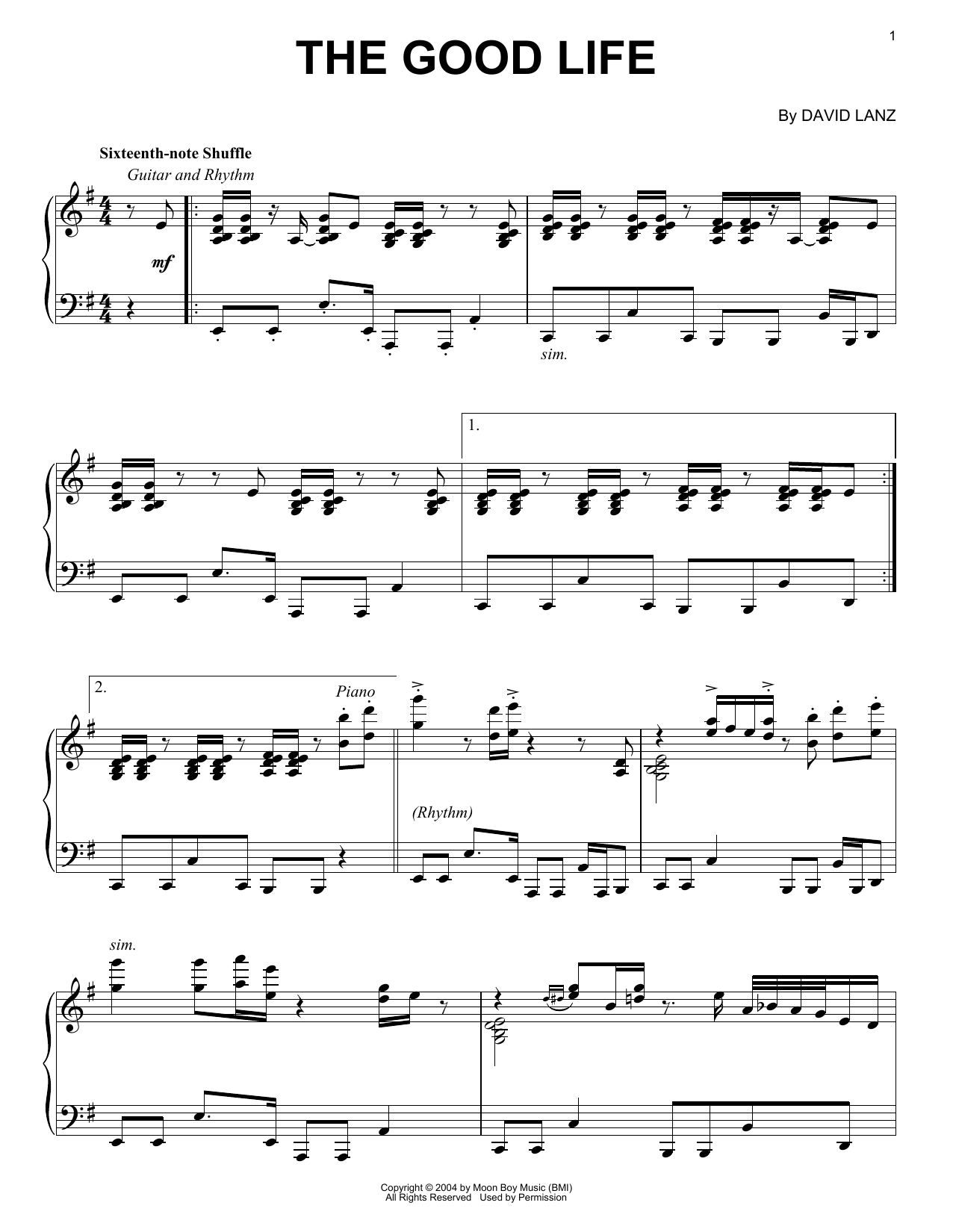 David Lanz The Good Life sheet music notes and chords. Download Printable PDF.