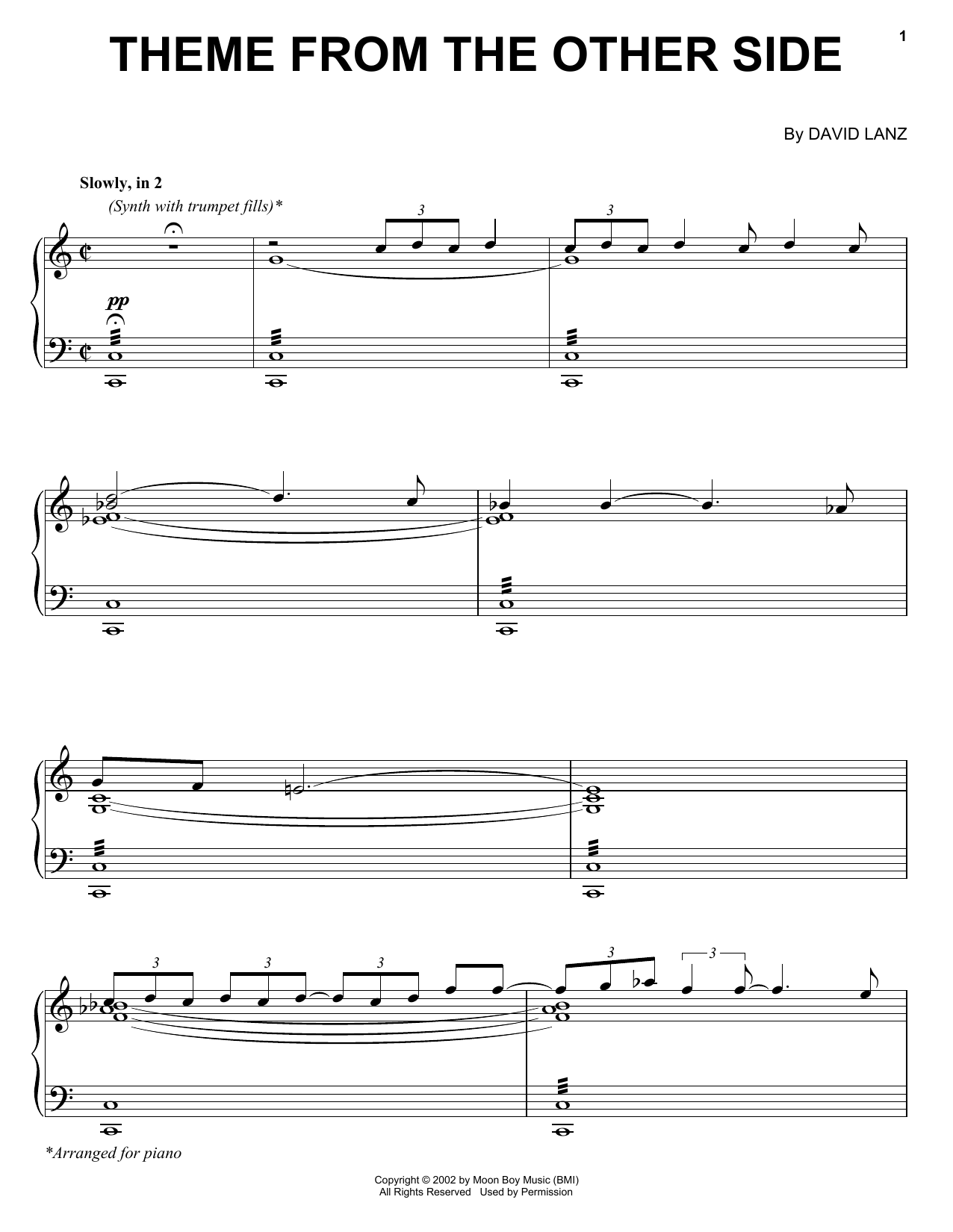 Learn to play David Lanz Theme From The Other Side sheet music for Piano Solo in minutes. Price: 7.8900$ David Lanz Theme From The Other Side sheet music notes and chords arranged for Piano Solo