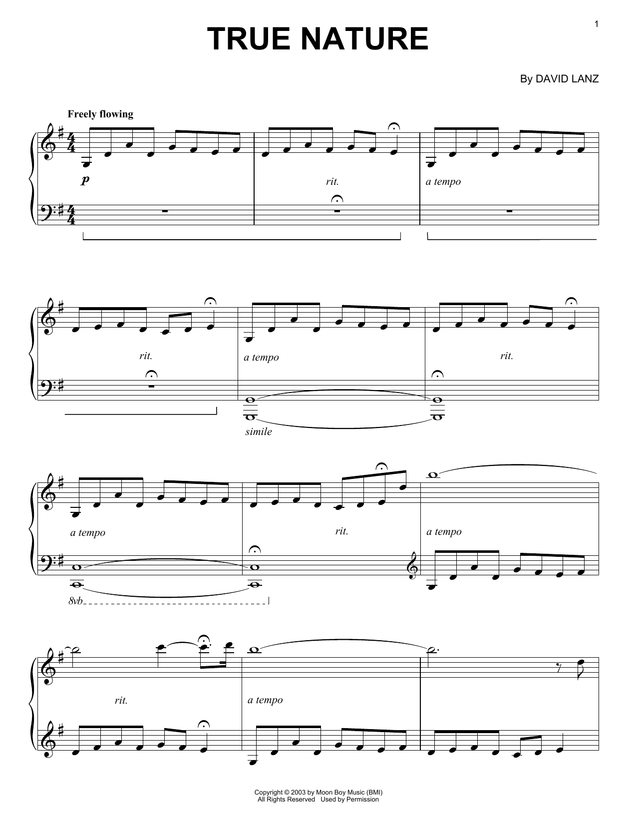 David Lanz True Nature sheet music notes and chords. Download Printable PDF.