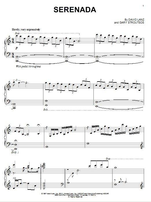 David Lanz & Gary Stroutsos Serenada sheet music notes and chords. Download Printable PDF.