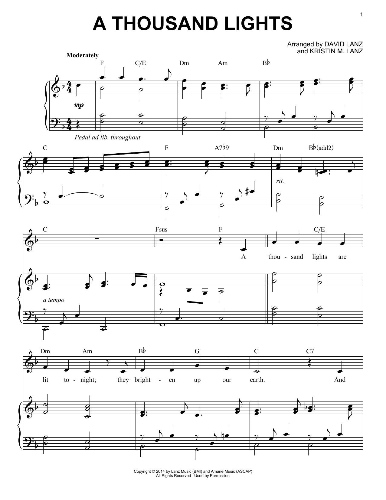 Learn to play David Lanz & Kristin Amarie A Thousand Lights sheet music for Piano Solo in minutes. Price: 7.8900$ David Lanz & Kristin Amarie A Thousand Lights sheet music notes and chords arranged for Piano Solo