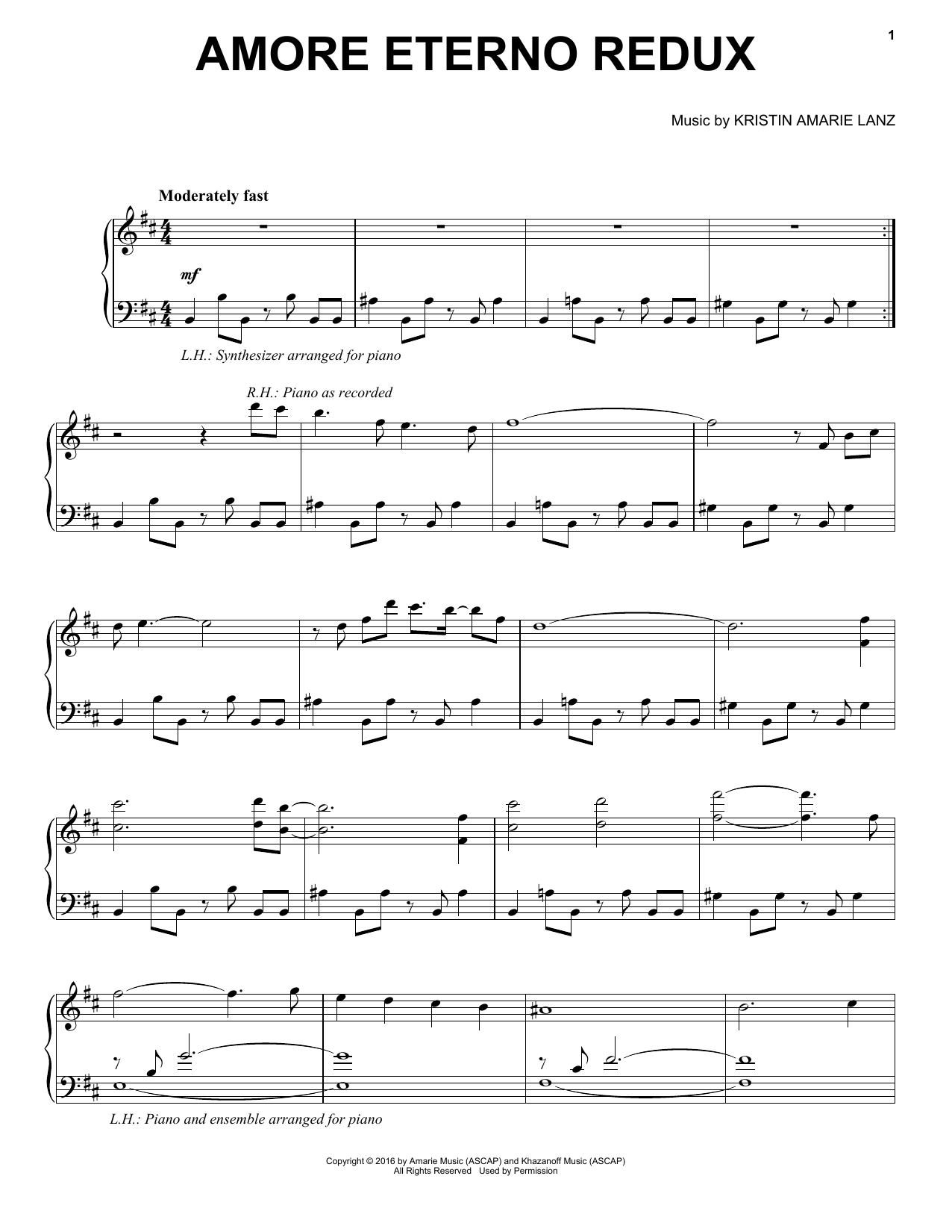 Learn to play David Lanz & Kristin Amarie Amore Eterno Redux sheet music for Piano Solo in minutes. Price: 7.8900$ David Lanz & Kristin Amarie Amore Eterno Redux sheet music notes and chords arranged for Piano Solo