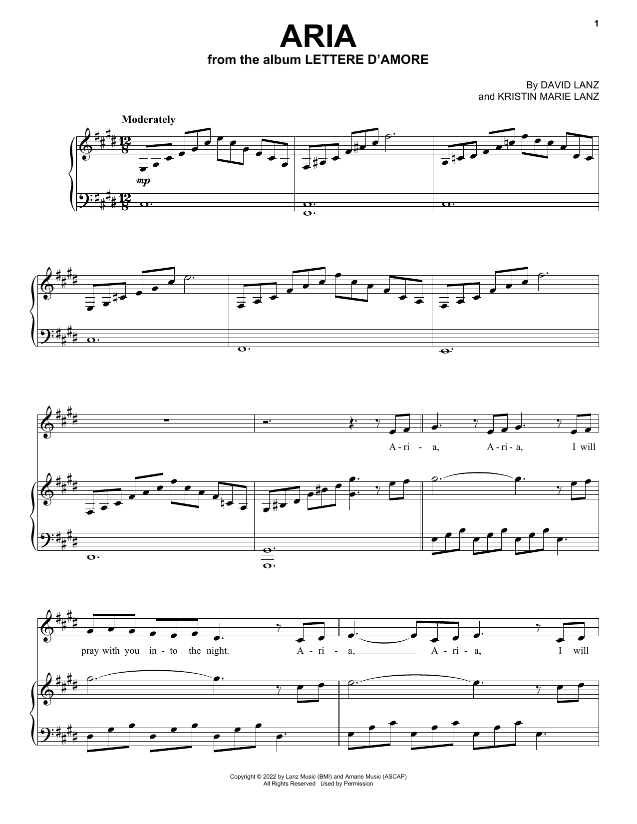 David Lanz & Kristin Amarie Aria sheet music notes and chords. Download Printable PDF.