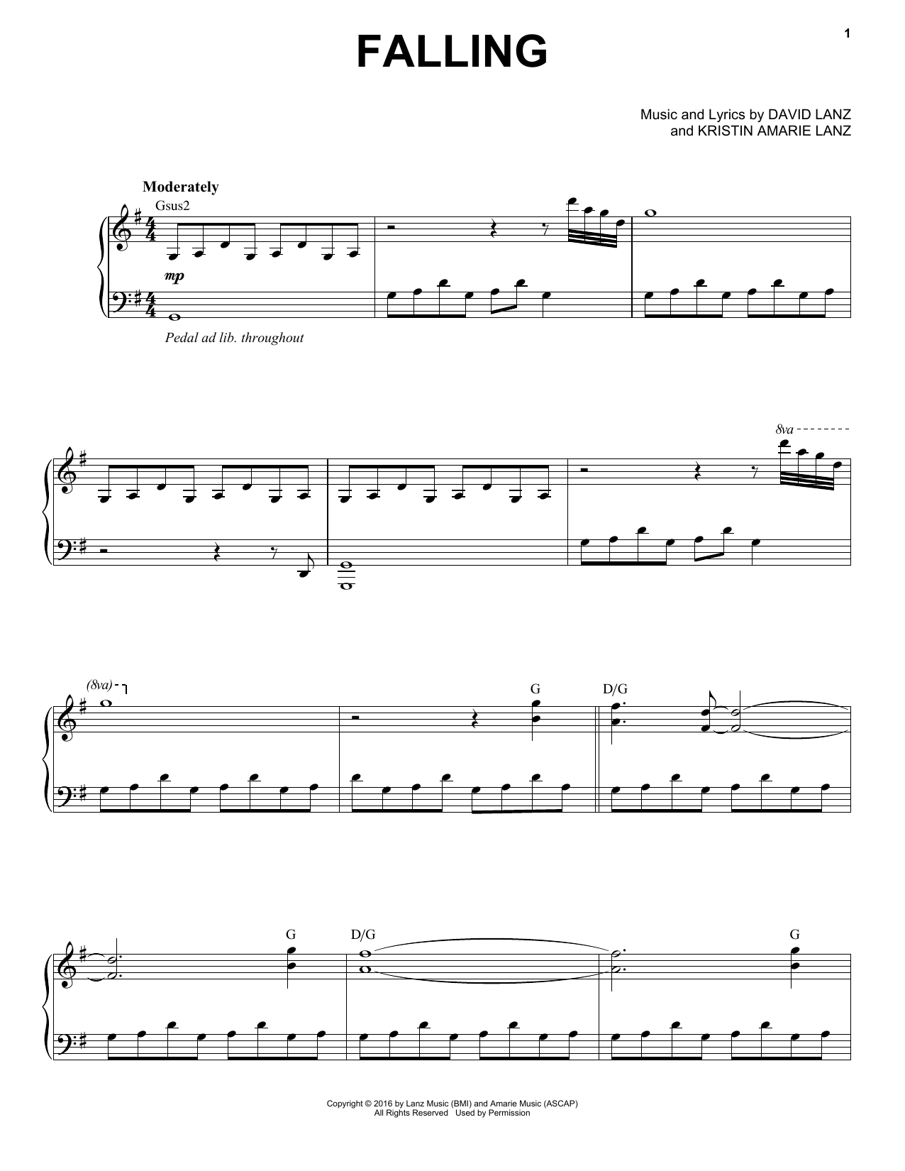 David Lanz & Kristin Amarie Falling sheet music notes and chords. Download Printable PDF.