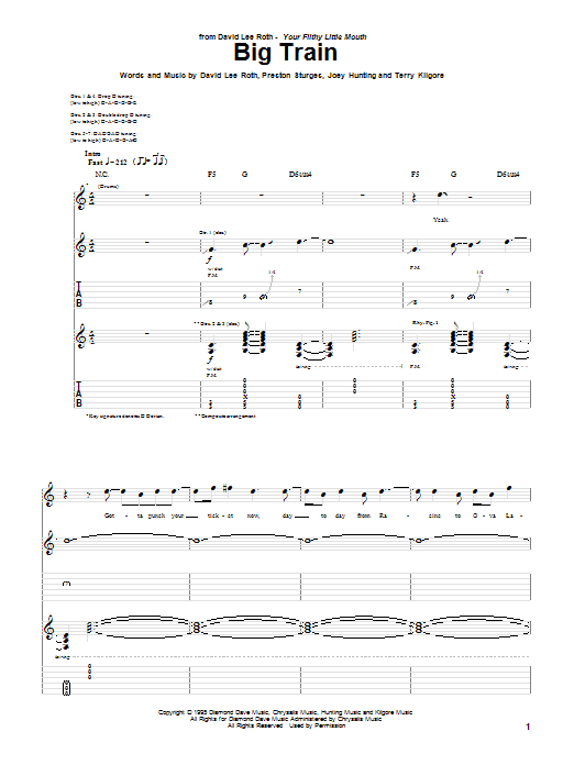 David Lee Roth Big Train sheet music notes and chords. Download Printable PDF.