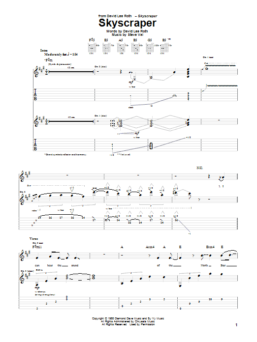 David Lee Roth Skyscraper sheet music notes and chords. Download Printable PDF.