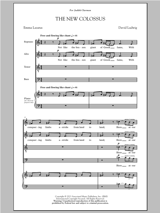 David Ludwig The New Colossus sheet music notes and chords. Download Printable PDF.