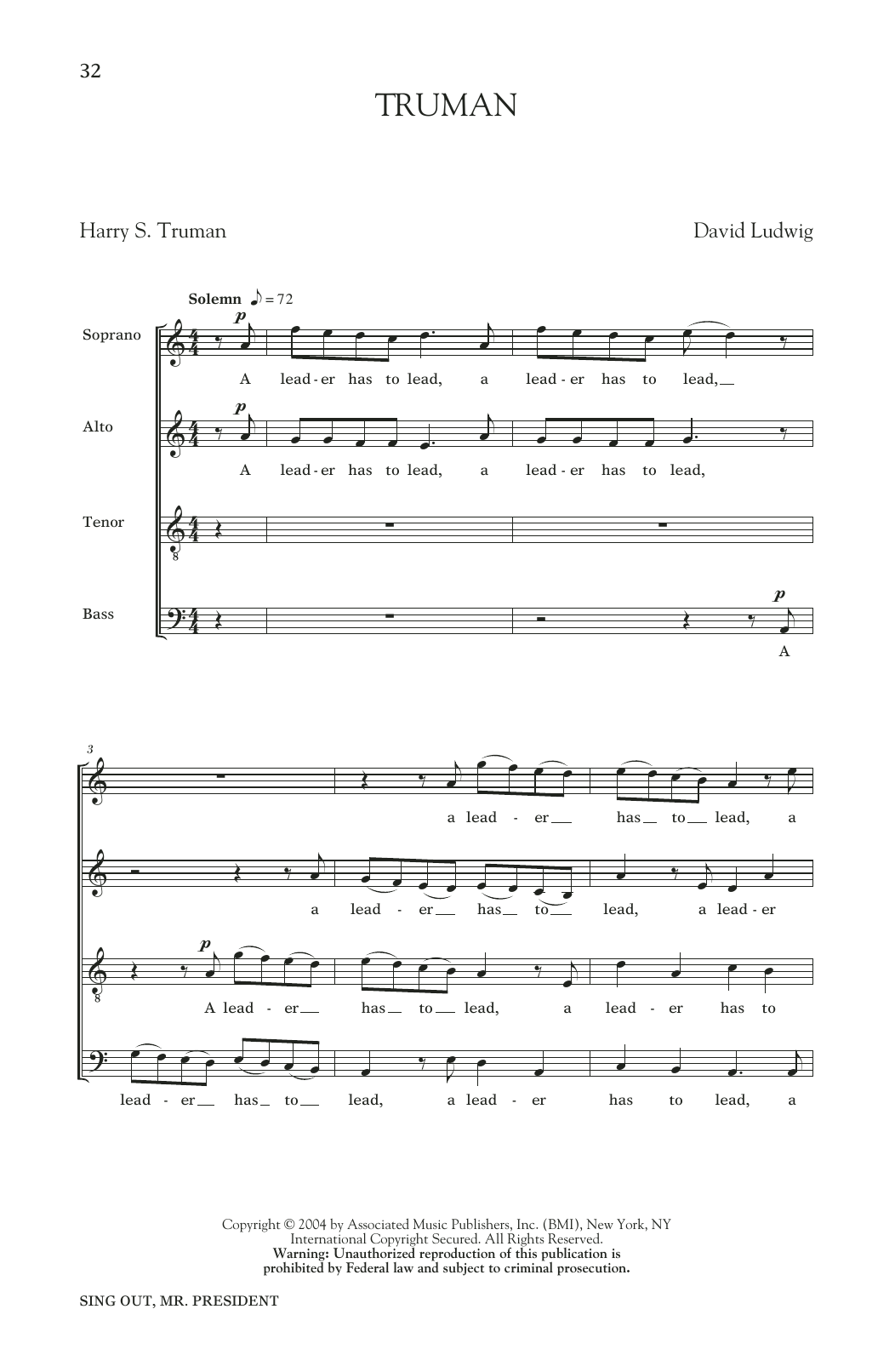 David Ludwig Truman sheet music notes and chords. Download Printable PDF.