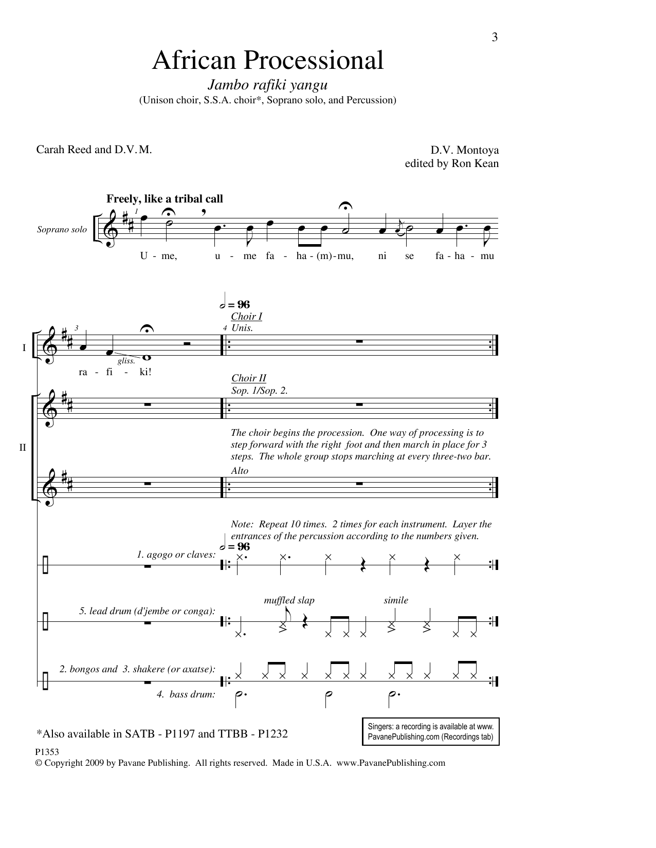 Learn to play David Montoya African Processional (ed. Ron Kean) sheet music for SSA Choir in minutes. Price: 3.9900$ David Montoya African Processional (ed. Ron Kean) sheet music notes and chords arranged for SSA Choir
