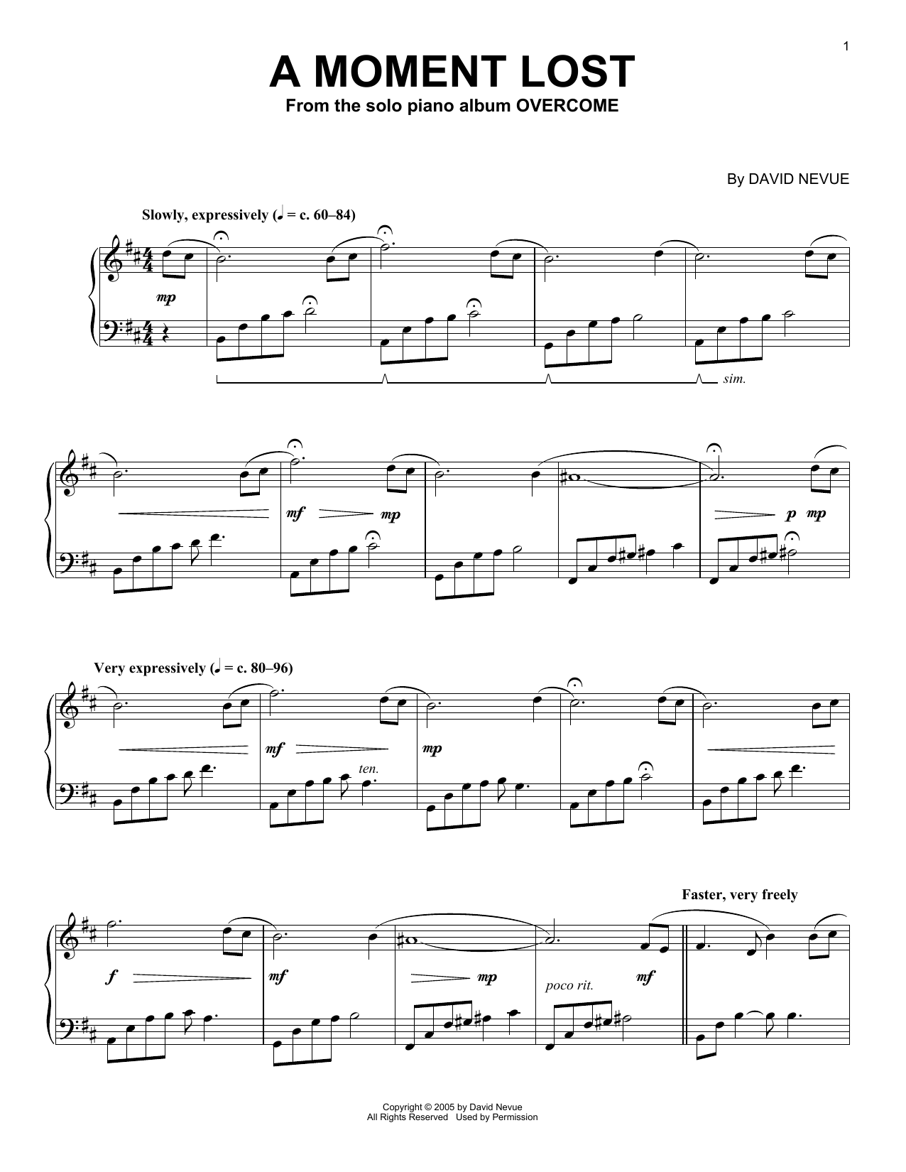 David Nevue A Moment Lost sheet music notes and chords. Download Printable PDF.