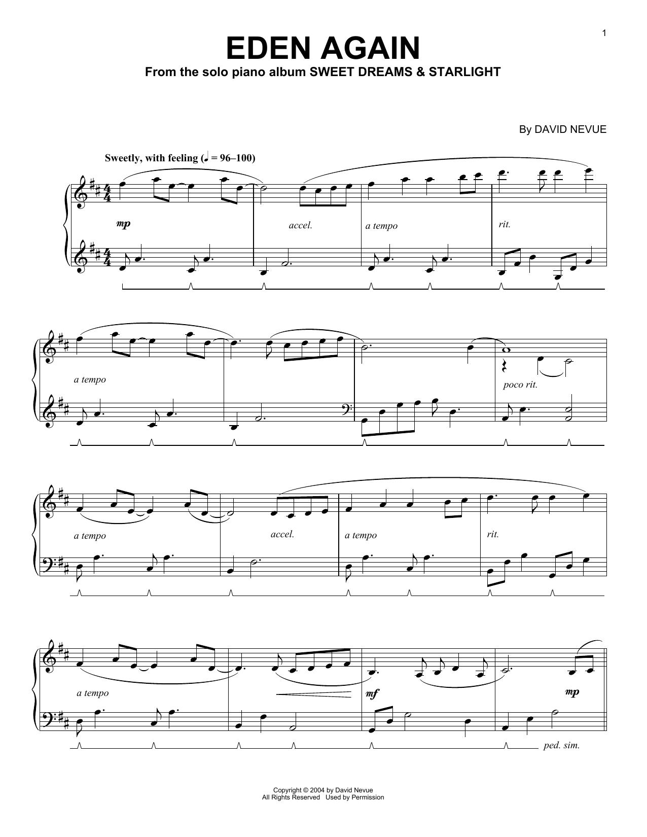 David Nevue Eden Again sheet music notes and chords. Download Printable PDF.