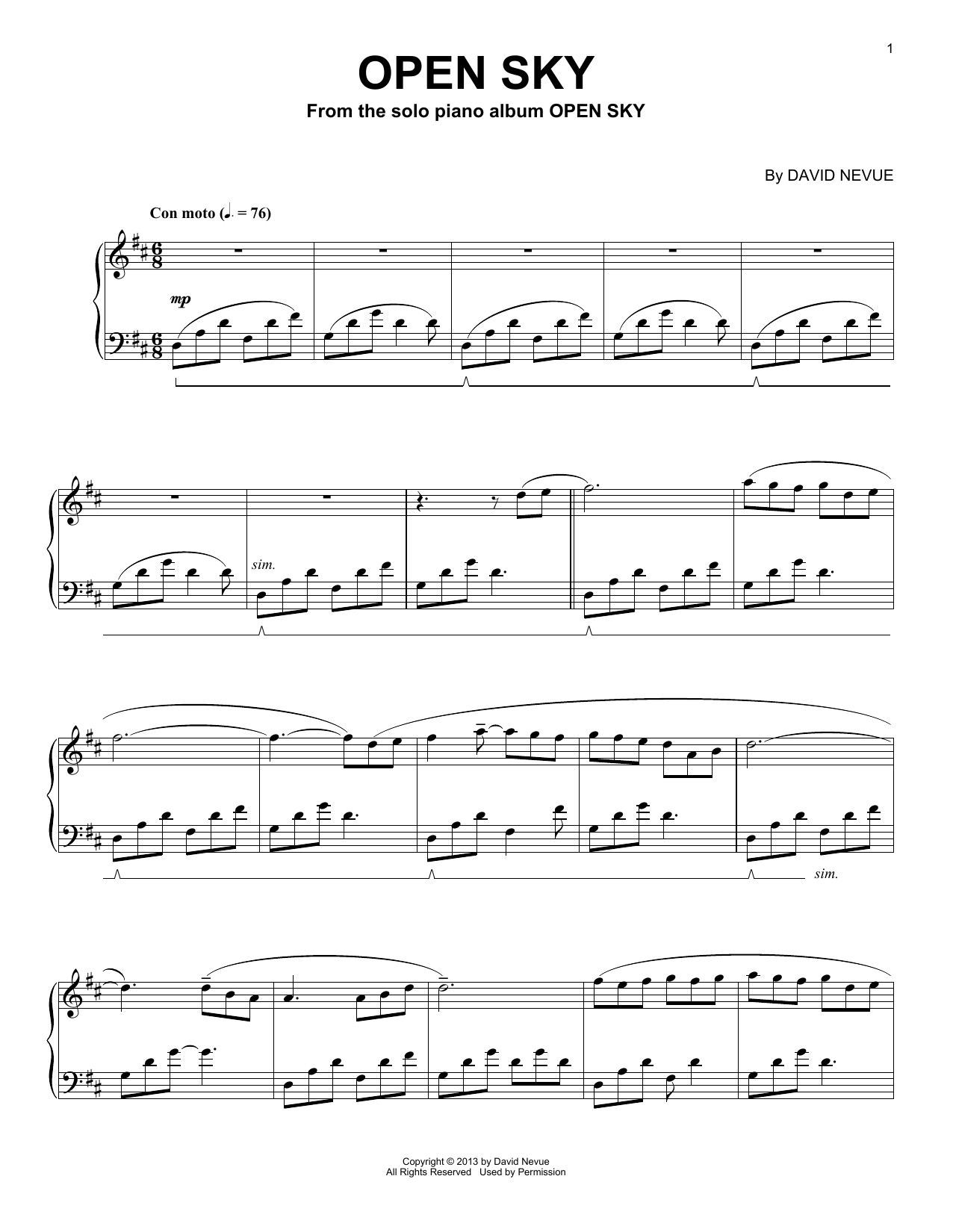 David Nevue Open Sky sheet music notes and chords. Download Printable PDF.