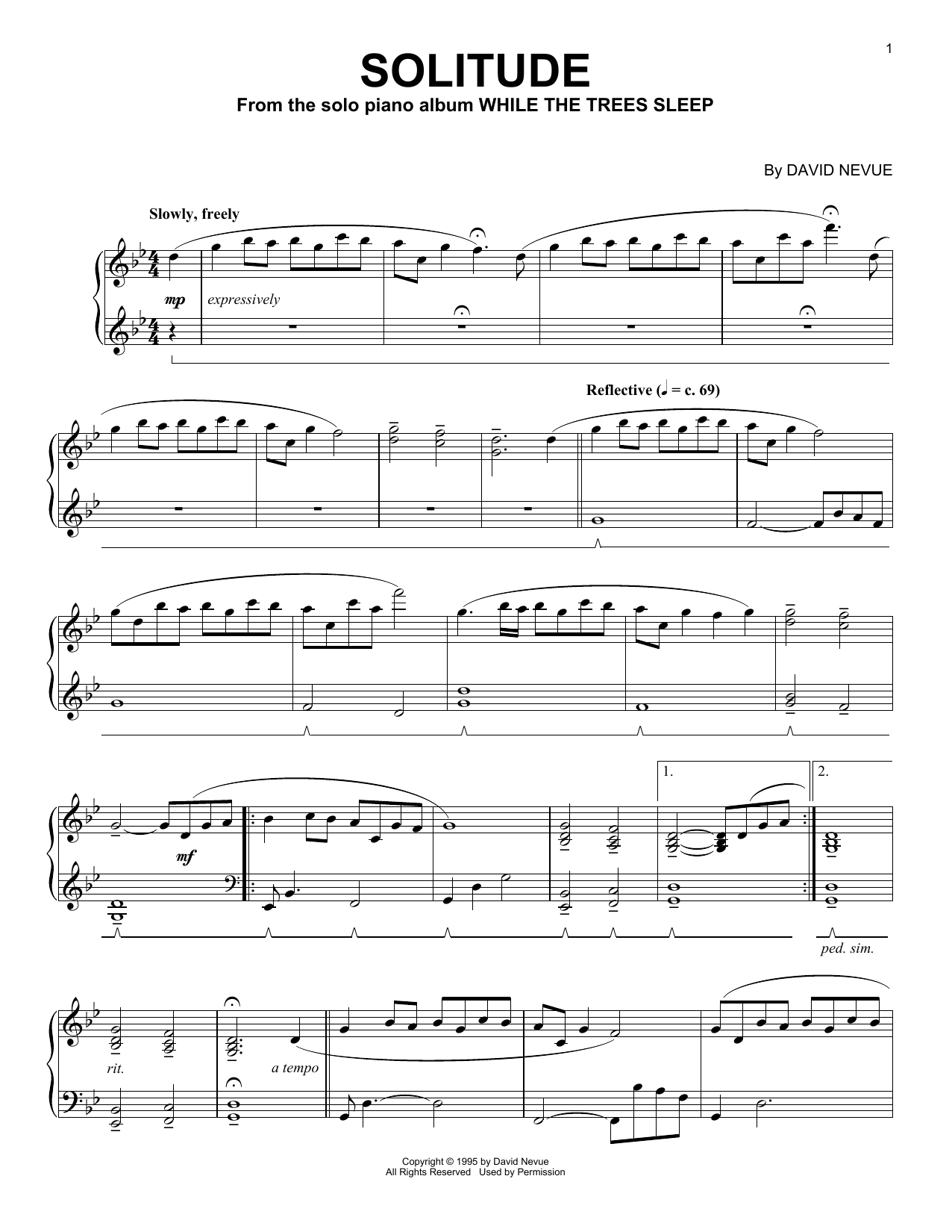 David Nevue Solitude sheet music notes and chords. Download Printable PDF.