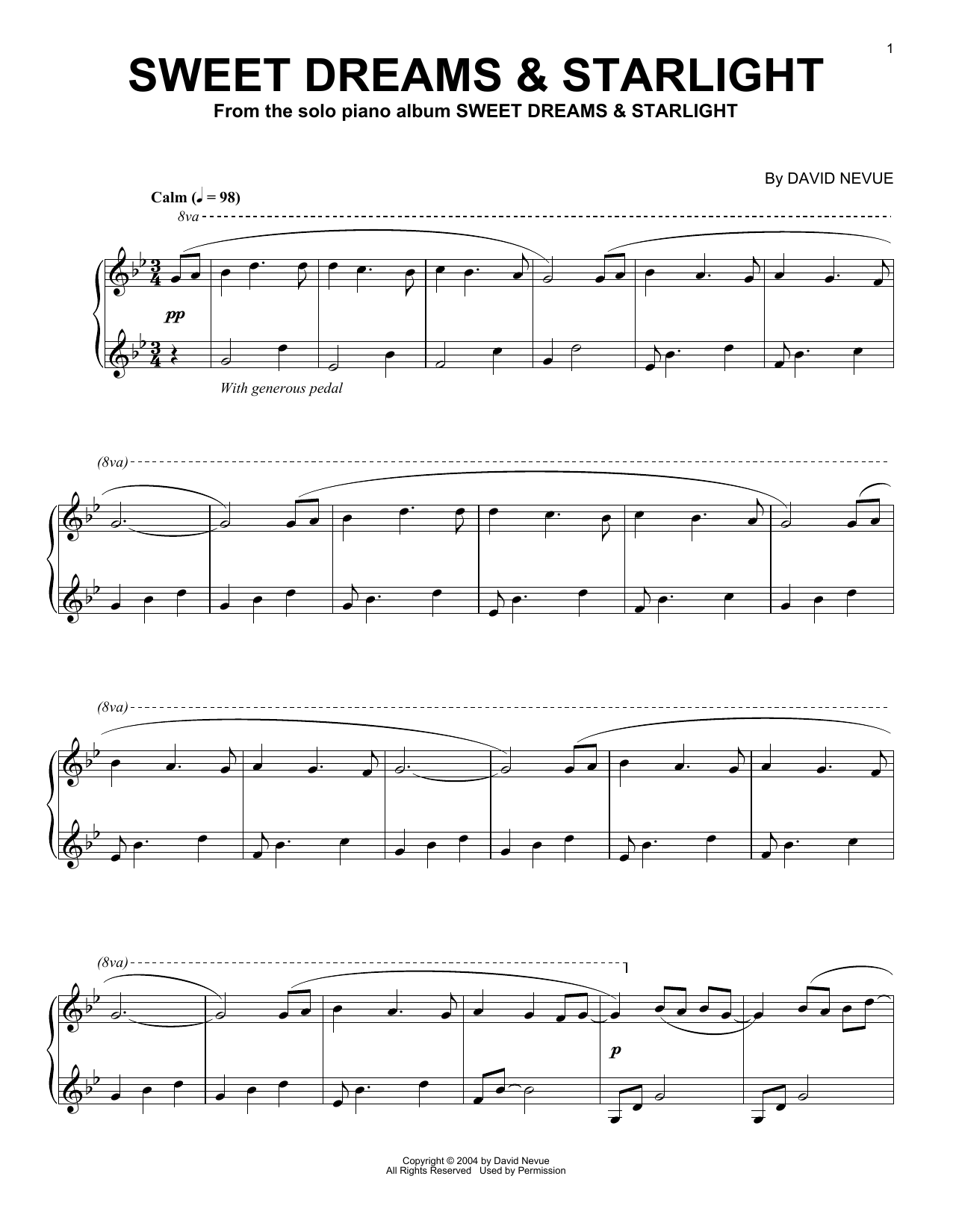 David Nevue Sweet Dreams & Starlight sheet music notes and chords. Download Printable PDF.