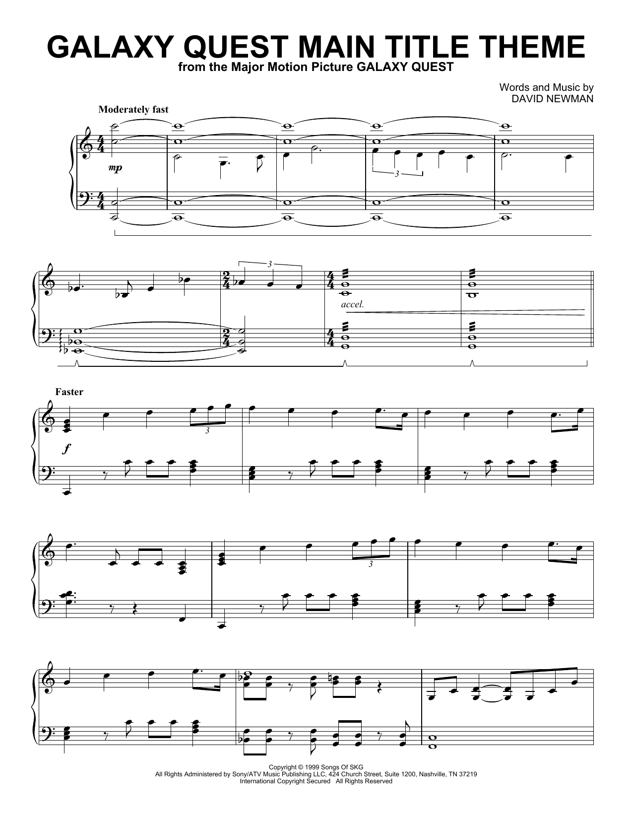 Learn to play David Newman Galaxy Quest Main Title Theme sheet music for Piano Solo in minutes. Price: 6.9900$ David Newman Galaxy Quest Main Title Theme sheet music notes and chords arranged for Piano Solo