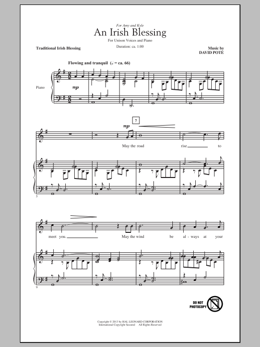 David Pote An Irish Blessing sheet music notes and chords. Download Printable PDF.