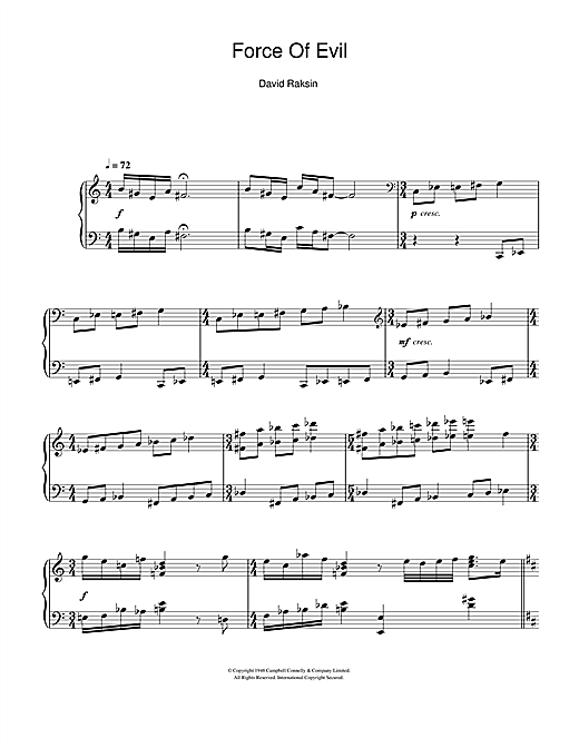Learn to play David Raksin Force Of Evil (Main Theme) sheet music for Piano Solo in minutes. David Raksin Force Of Evil (Main Theme) sheet music notes and chords. Download Printable PDF.