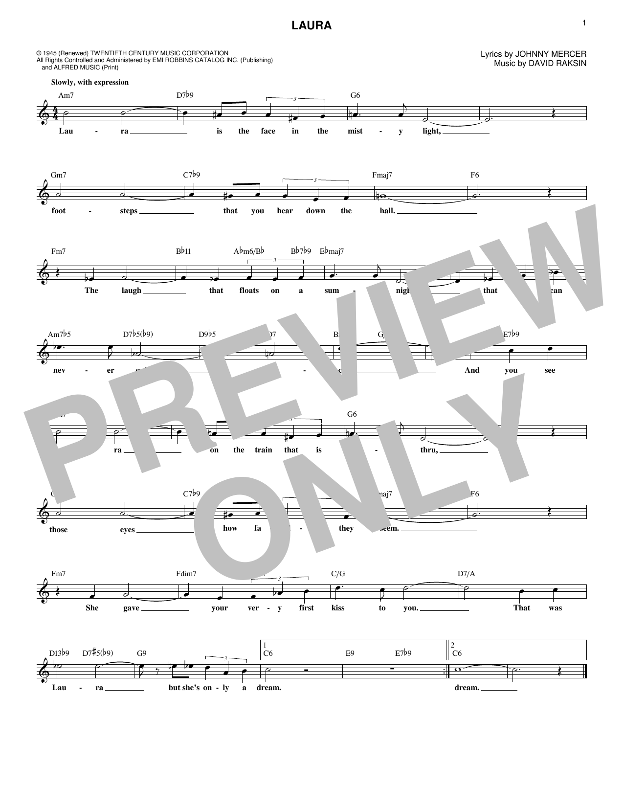 David Raksin Laura sheet music notes and chords. Download Printable PDF.
