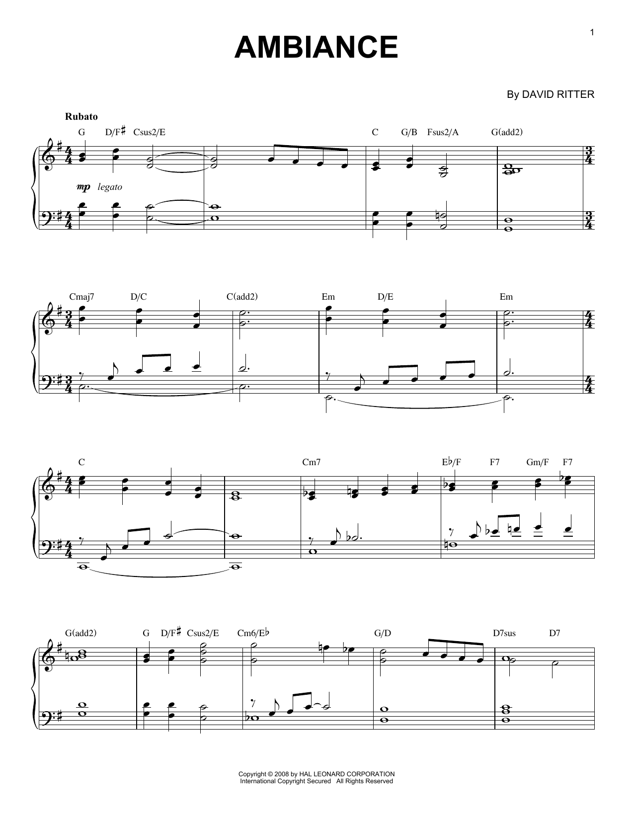 David Ritter Ambiance sheet music notes and chords. Download Printable PDF.