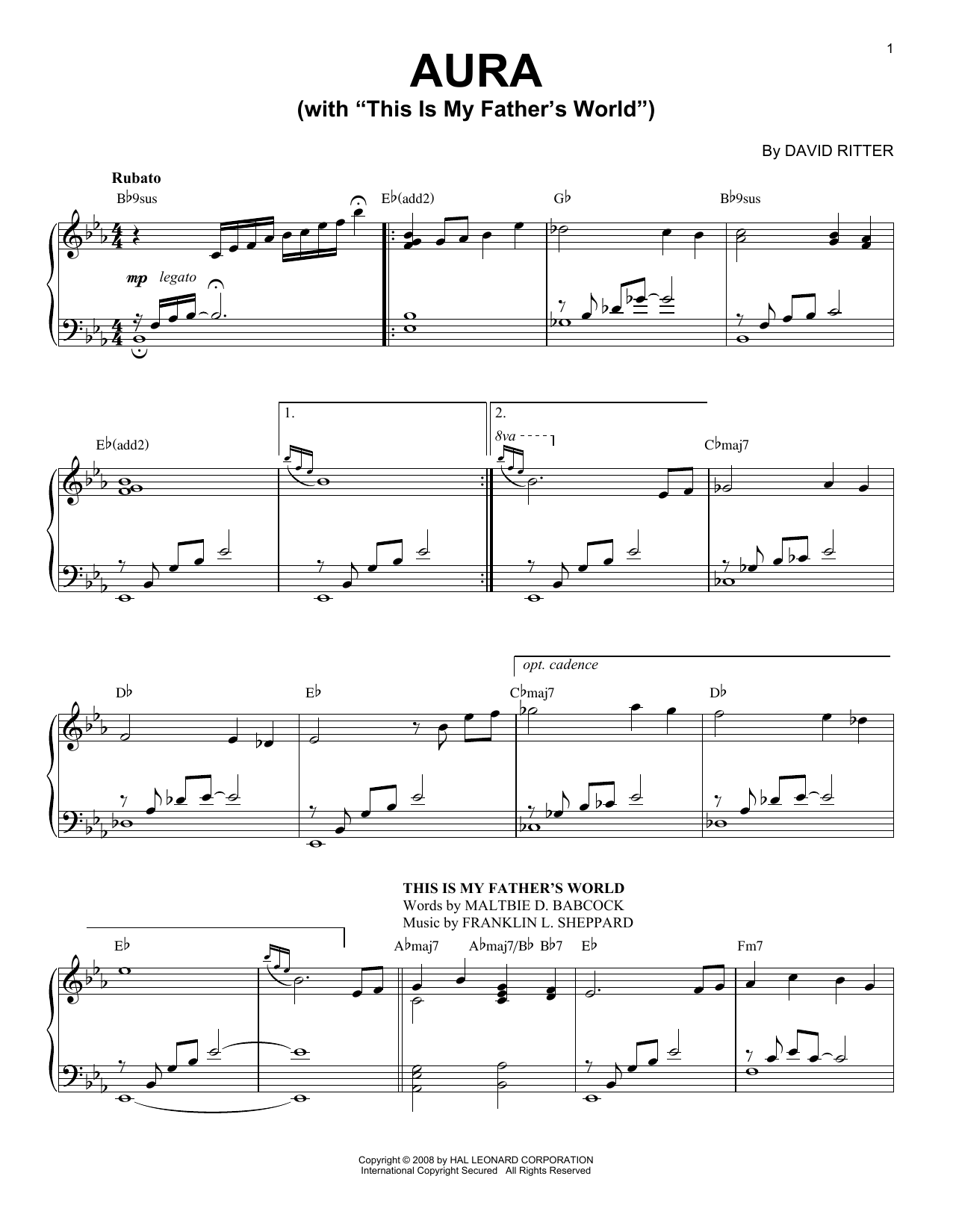 David Ritter Aura sheet music notes and chords. Download Printable PDF.