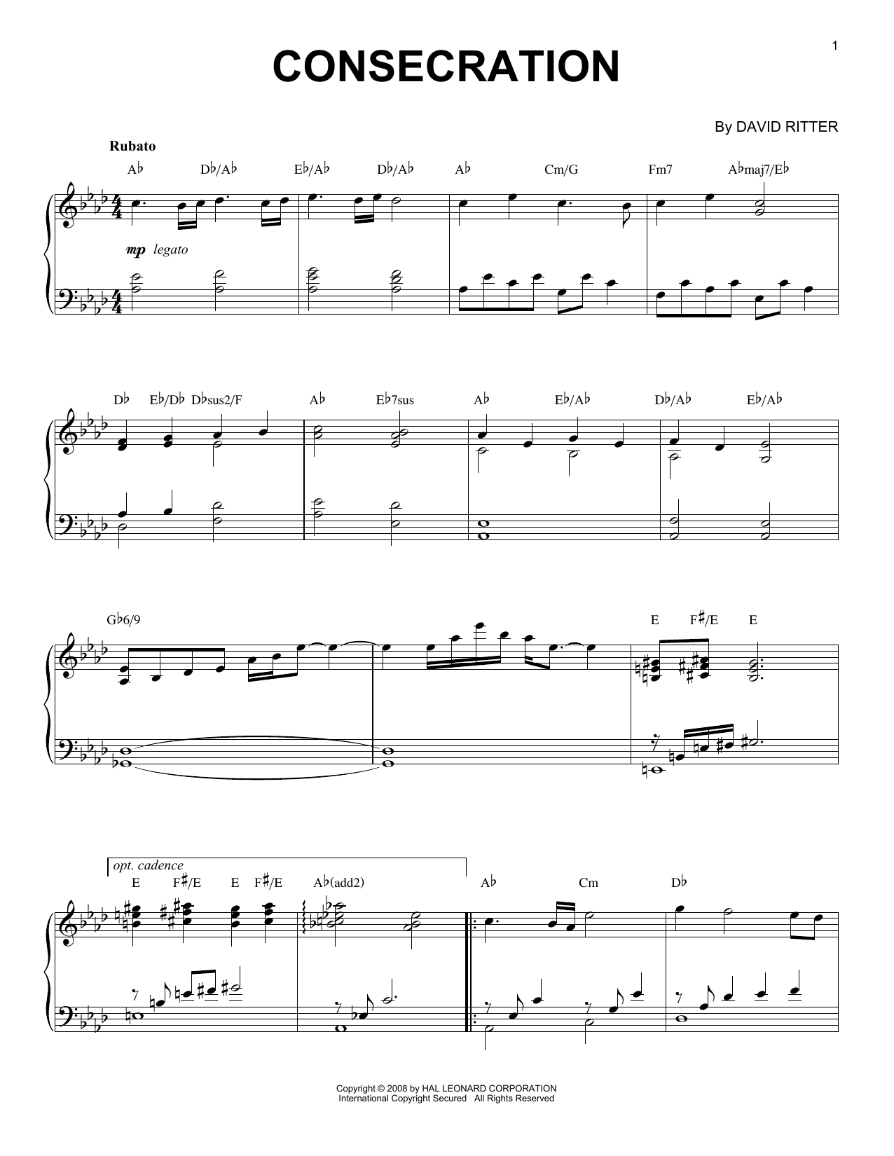 David Ritter Consecration sheet music notes and chords. Download Printable PDF.