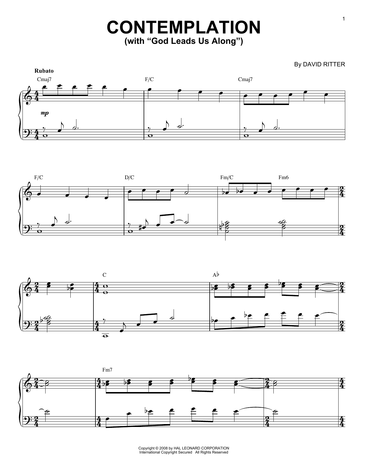 David Ritter Contemplation sheet music notes and chords. Download Printable PDF.