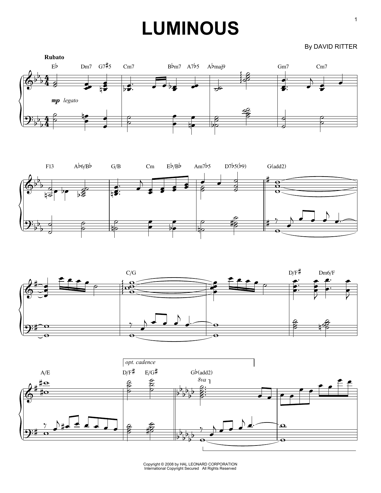 David Ritter Luminous sheet music notes and chords. Download Printable PDF.