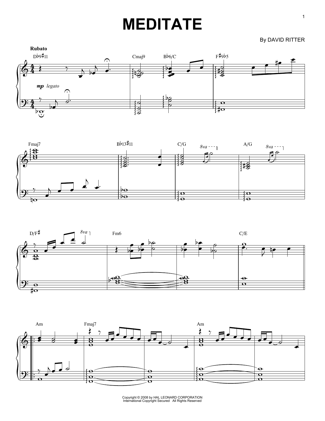 David Ritter Meditate sheet music notes and chords. Download Printable PDF.