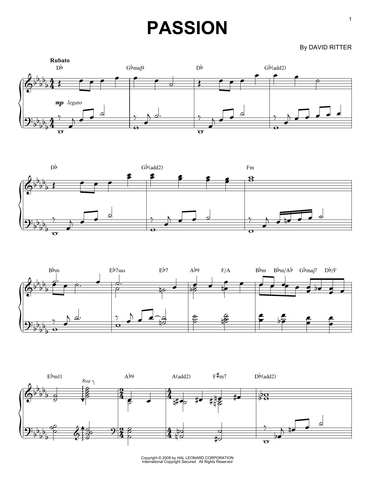 David Ritter Passion sheet music notes and chords. Download Printable PDF.