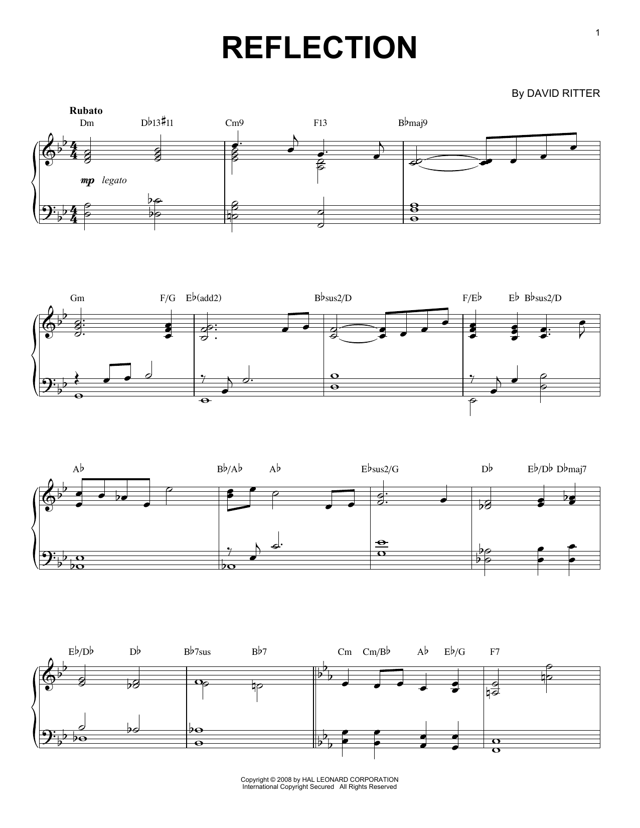 David Ritter Reflection sheet music notes and chords. Download Printable PDF.