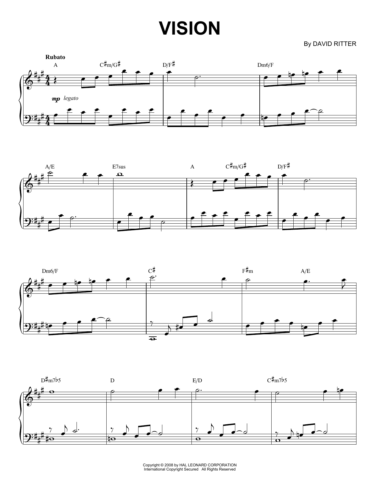 David Ritter Vision sheet music notes and chords. Download Printable PDF.