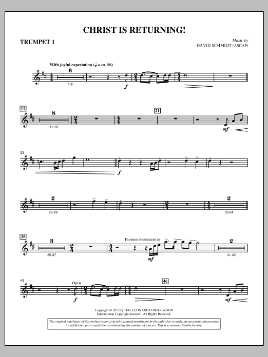 Learn to play David Schmidt Christ Is Returning! - Bb Trumpet 1 sheet music for Choir Instrumental Pak in minutes. Price: 8.9900$ David Schmidt Christ Is Returning! - Bb Trumpet 1 sheet music notes and chords arranged for Choir Instrumental Pak