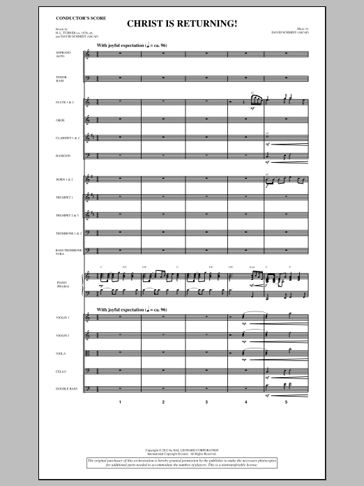 Learn to play David Schmidt Christ Is Returning! - Score sheet music for Choir Instrumental Pak in minutes. Price: 8.9900$ David Schmidt Christ Is Returning! - Score sheet music notes and chords arranged for Choir Instrumental Pak